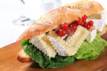Sub sandwich with white rind cheese and lettuce