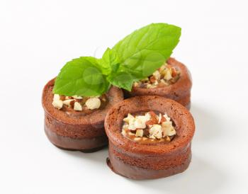 Mini chocolate cakes with hazelnut filling