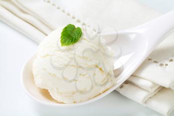 Frozen yogurt on porcelain spoon