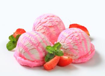 Scoops of frozen fruit yogurt ice cream