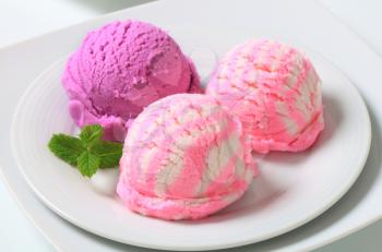 Three scoops of fruit-flavored ice cream 