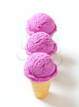 Blueberry ice cream cones - studio shot