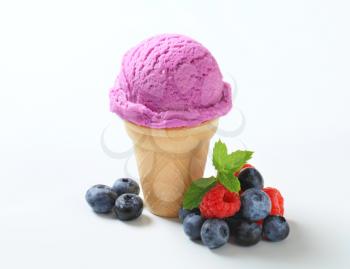 Blueberry ice cream cone  - studio shot