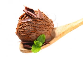Chocolate ice cream on wooden spoon