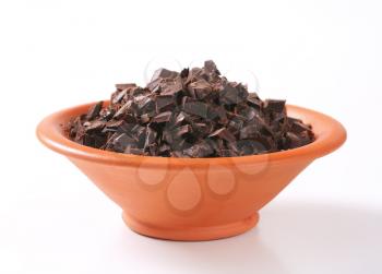 Bowl of dark chocolate chunks