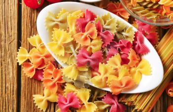 Flavored and colored bow tie pasta