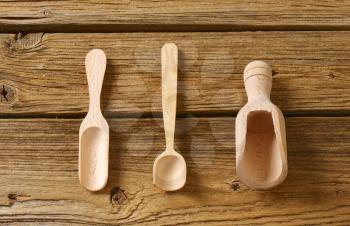 Hand carved wooden scoops and spoon