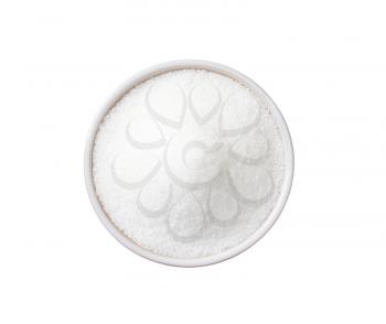 White granulated sugar in ceramic bowl