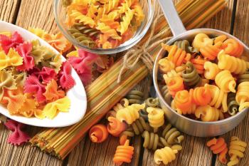 Various types of colored pasta