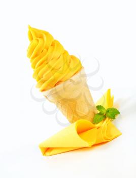 Swirl of soft serve ice cream in a cone