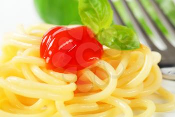 Detail of spaghetti with ketchup