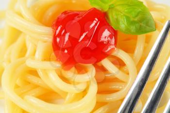 Detail of spaghetti with tomato sauce