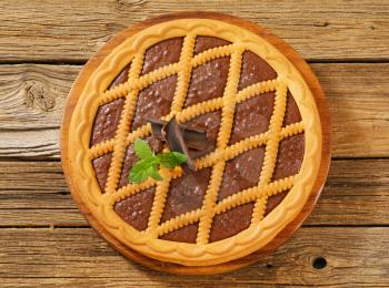 Lattice topped chocolate tart - overhead