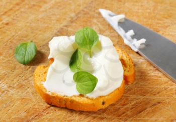 Small round toast with cheese spread