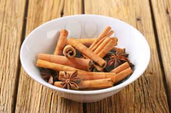 Bowl of cinnamon sticks and star anise
