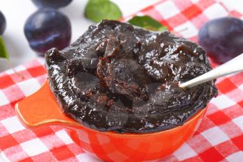 Bowl of homemade plum jam