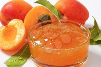 Apricot jam in glass bowl
