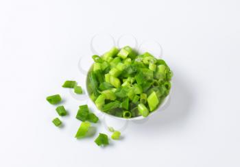 Bowl of chopped spring onions