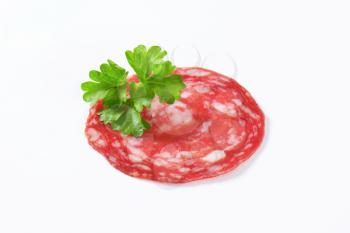Spanish summer sausage made with Iberico pork - single slice