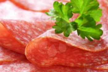 Thinly sliced salami sausage - detail