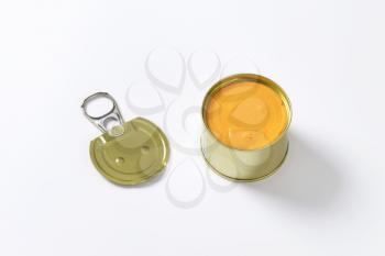 canned pate on white background