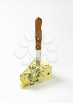 Piece of French blue cheese on knife
