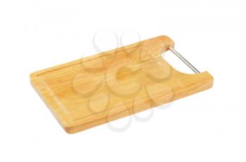 Wooden cutting board with metal handle