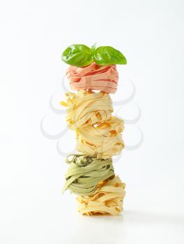Bundles of dried ribbon pasta