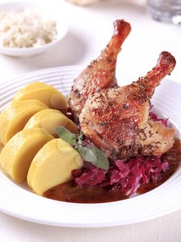 Roast Duck with Red Cabbage and  Potato Dumplings - Czech cuisine