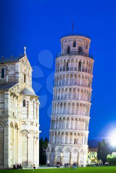 Leaning Tower of Pisa and the Duomo at night, Pisa, Italy, Europe