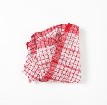 red and white checkered dish towel on white background