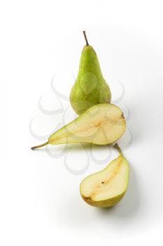 one whole pear and two pear halves