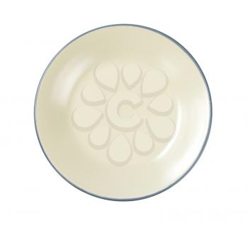 Glazed ceramic plate with blue edge