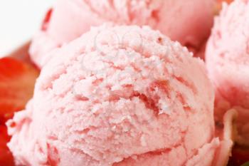 detail of strawberry ice cream scoop