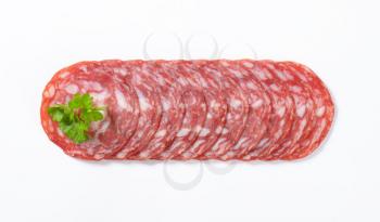 Slices of Spanish summer sausage made with Iberico pork