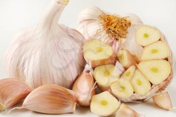 bulbs and cloves of fresh garlic - close up