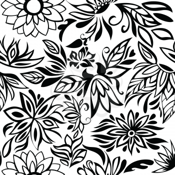 Seamless Pattern with Black flowers on a white background