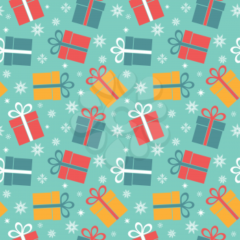 Seamless vector pattern with gifts on a blue background