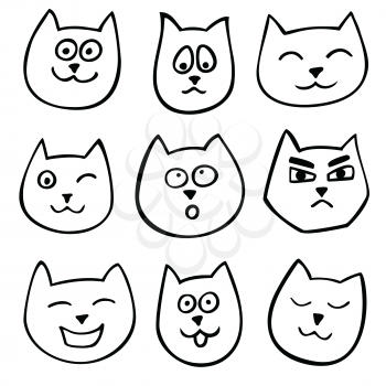 Set of 9 different doodle emotions cat. Sketch Style