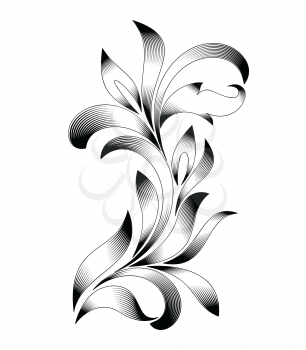 Abstract floral ornament with curled leaves. Engraving style