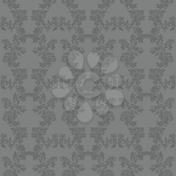 Floral seamless pattern with decoration tracery on a gray background. Wallpaper in vintage style