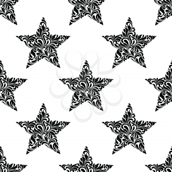 Seamless pattern with star on a white background. Star created from abstract flower ornament