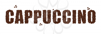 The word CAPPUCCINO written with Coffee Beans isolated on a white background. Vector format