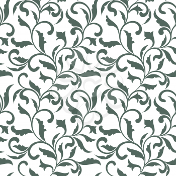 Elegant seamless pattern. Tracery of swirls and decorative leaves  on a white background. Vintage style. It can be used for printing on fabric, wallpaper, wrapping