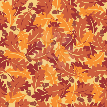 Seamless pattern. Autumn background. Orange, brown and yellow oak leaves. It can be used for printing on fabric, wallpaper, design and wrapping