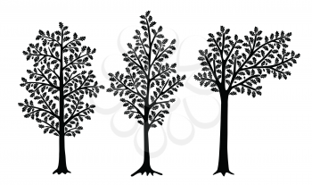 Set of stylized oaks isolated on white background. Vector illustration. Can be used for interior decoration