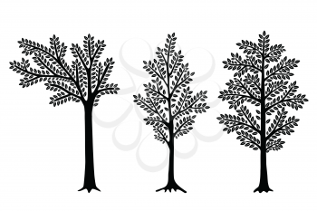 Set of Stylized abstract  trees isolated on white background. Vector illustration. Can be used for interior decoration