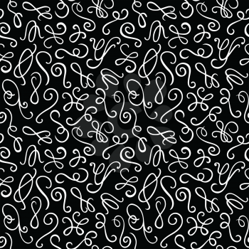 Seamless pattern. Hand drawn curls on the black background. Texture for print, wallpaper, home decor, textile, package design