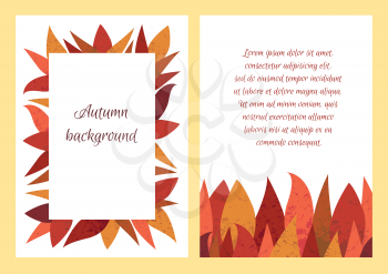 Double sided flyer design. Rectangular frame of autumn leaves with texture. Suitable for greeting card, flyer, banner, poster