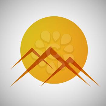 Vector mountains and sun icon.